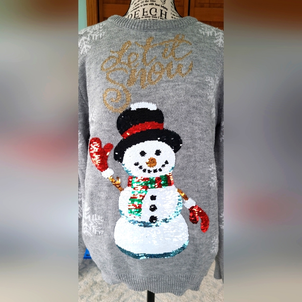 Christmas Snowman Sweater Artisan Knit Size L